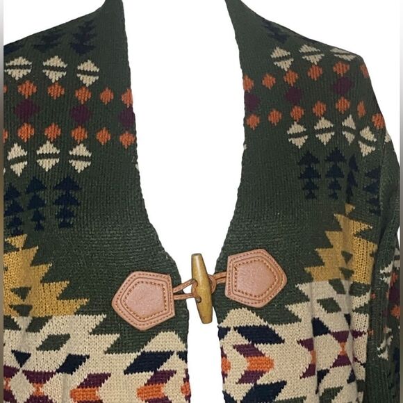 keren hart Sz Med Southwestern Aztec Toggle Close Long Knitted Cardigan Sweater - Picture 3 of 8